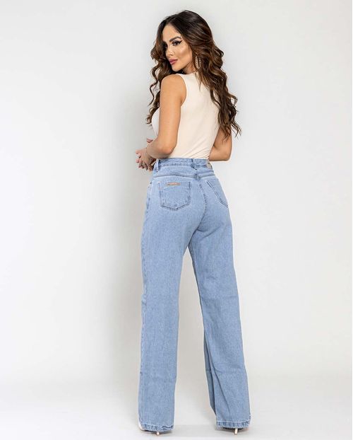 Calça Jeans Feminina Wide Leg com Nervura Frontal  22270 Clara