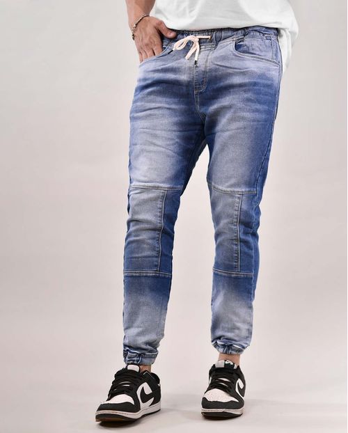 Calça Jeans Jogging Masculina Detalhe Cordão 21051 Média