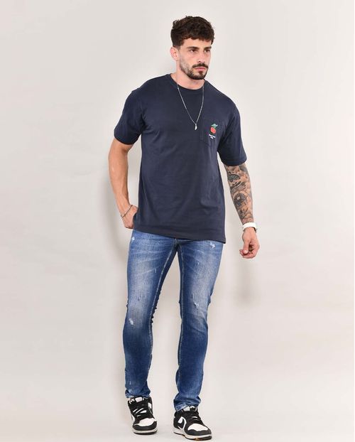 Calça Jeans Masculina Slim Fit com Puidos  22174 Escura