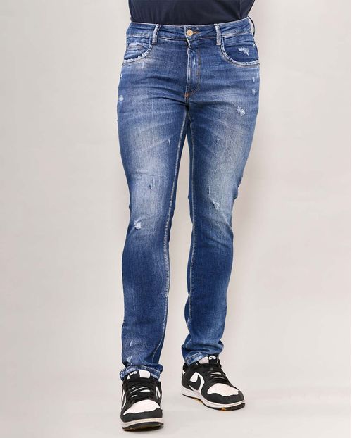 Calça Jeans Masculina Slim Fit com Puidos  22174 Escura