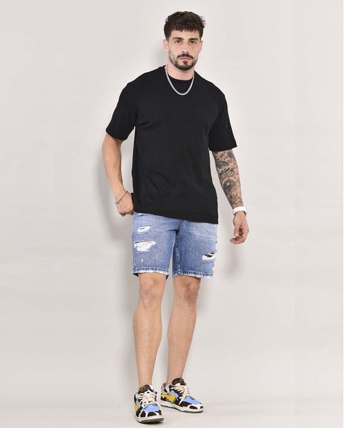 Bermuda Jeans Masculina com Rasgos  22276 Média