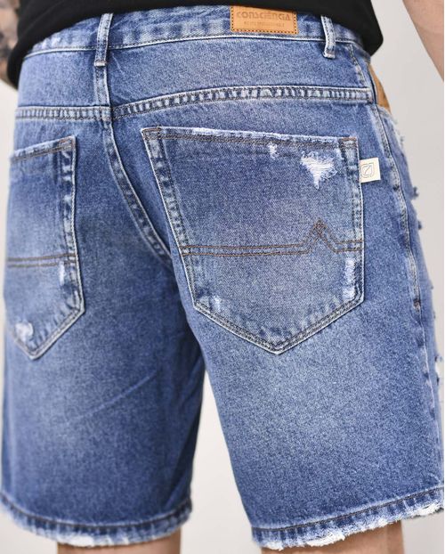Bermuda Jeans Masculina com Rasgos  22276 Média