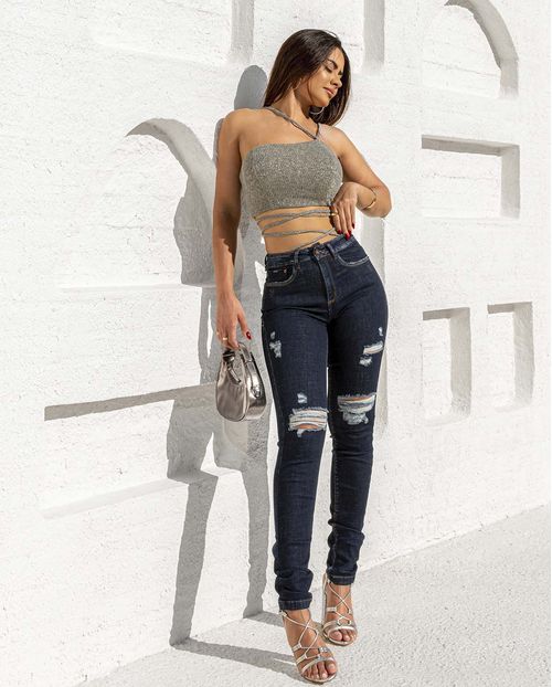 Calça Jeans Feminina Skinny Intermediaria 22374 Escura