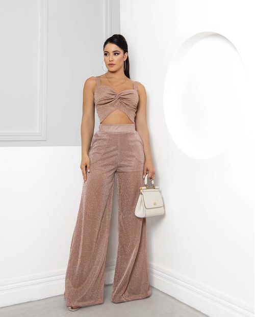 Conjunto Lurex Calça com Top de Alcinha 90221 Rose Gold