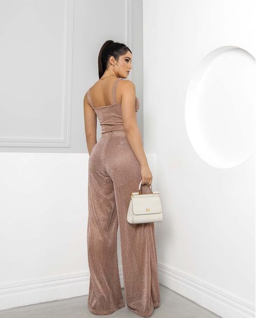 Conjunto Lurex Calça com Top de Alcinha 90221 Rose Gold