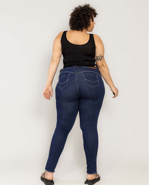 Calça Jeans Feminina Skinny Plus Size Abertura Lateral 22279 Escura