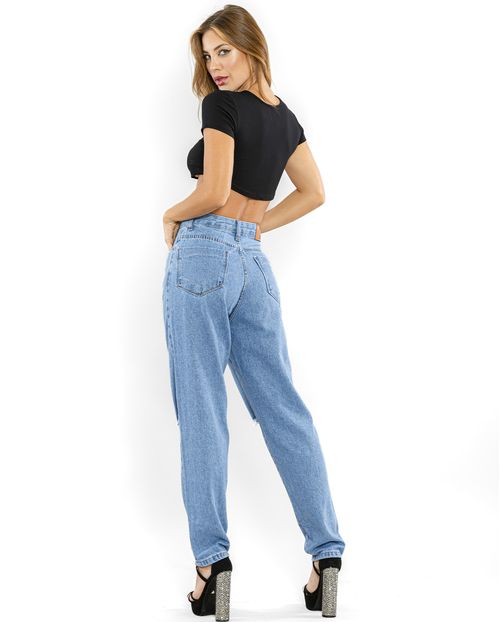 Calça Jeans Feminina Mom 101 Vibes com Rasgo No Joelho 00107 Média