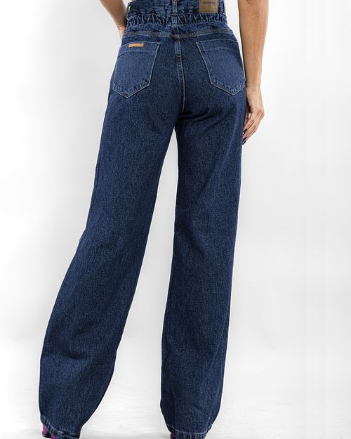 Calça Jeans Feminina Wide Leg Rope com Rasgo No Joelho 22187 Escura