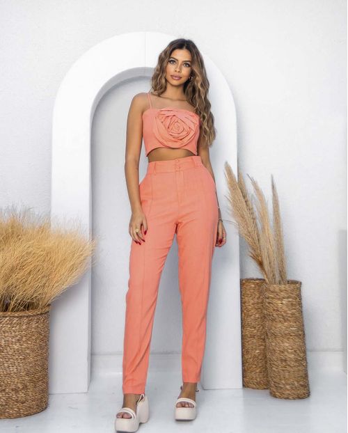 Calça  Feminina Alfaitaria com Top Uma Flor  90222 Macaron