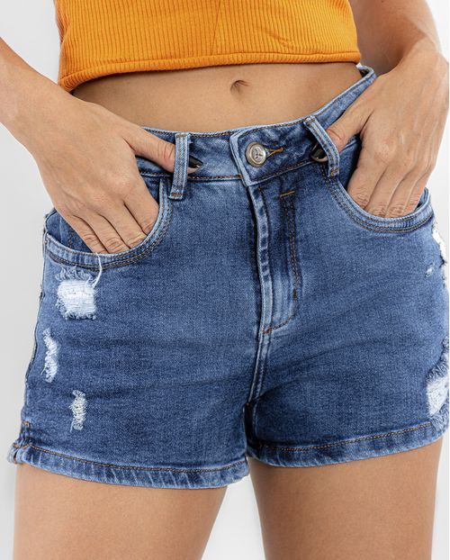 Shorts Jeans Feminino Boyfriend com Abertura Lateral Na Barra  22457 Escura