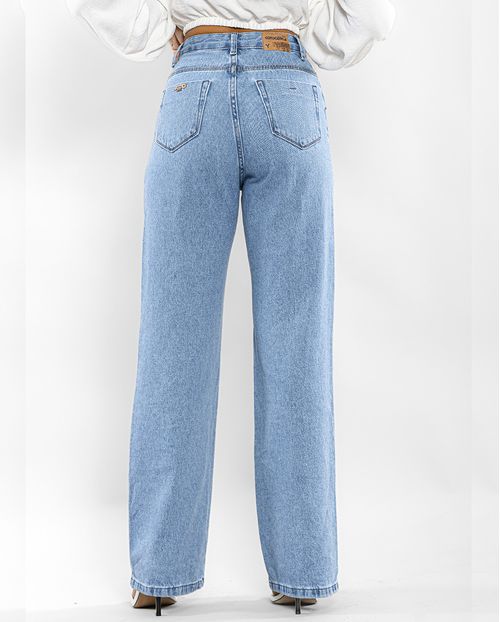 Calça Jeans Wide Leg Feminina Cintura Alta Elastano Rasgo No Joelho 28001 Clara