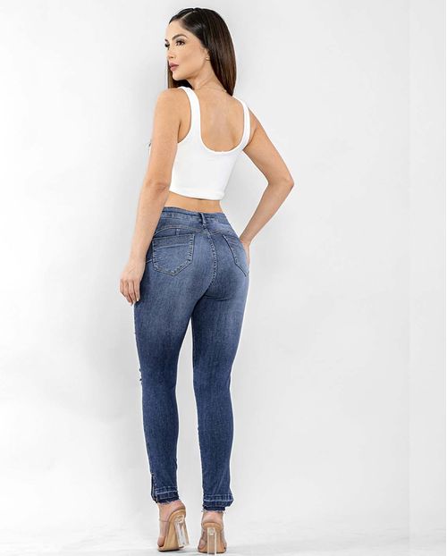 Calça Jeans Feminina Skinny Intermediaria Barra Desmanchada  22581 Escura