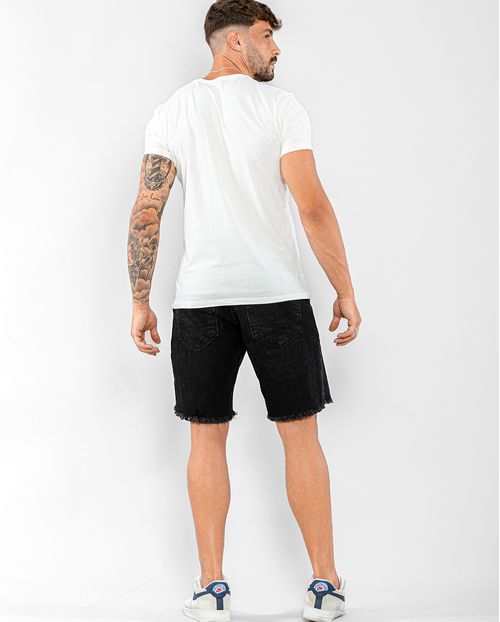 Bermuda Jeans Masculina com Barra Desfiada  22575 Preto