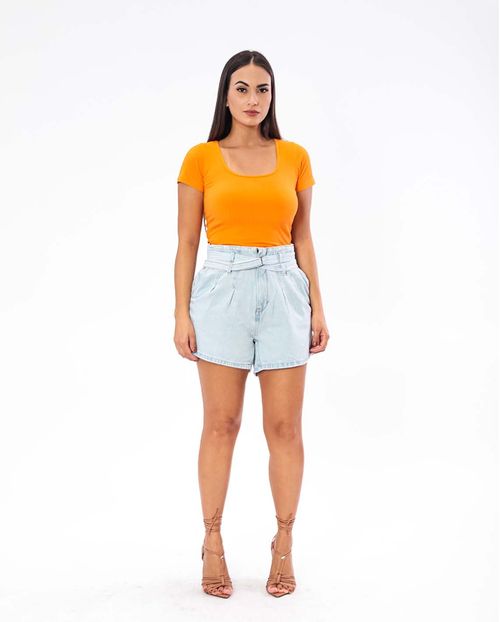 Shorts Jeans Feminino Mom Estilo Clochard Claro com Passante Duplo   21446 Clara