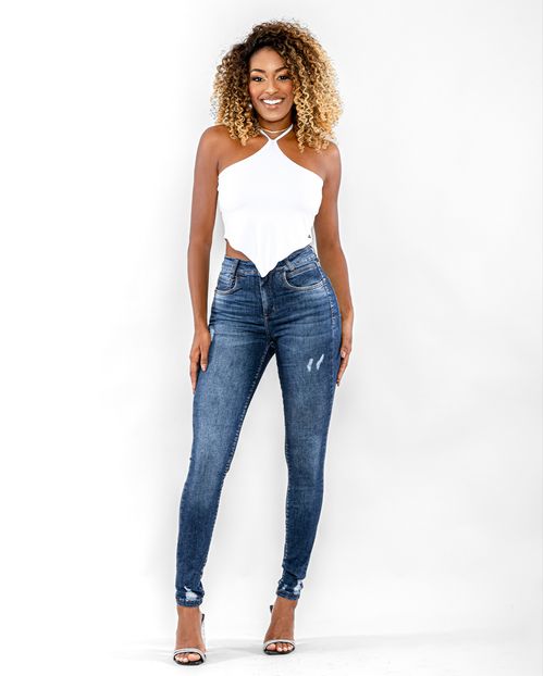 Calça Jeans Feminina Skinny Extreme Power Rasgos 22639 Escura