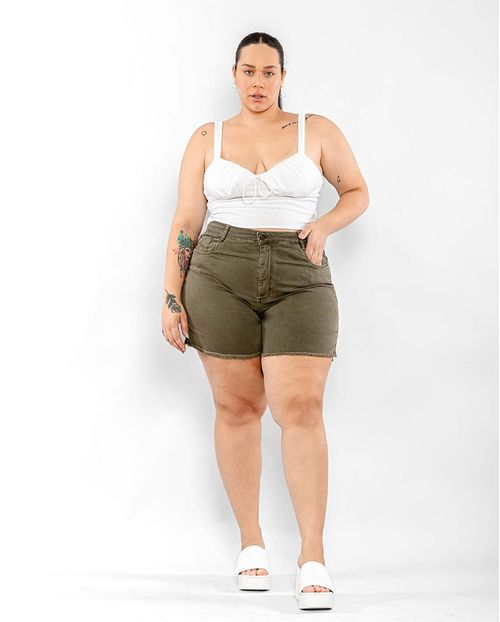Shorts Jeans Feminino Plus Verde-Militar   21485 Verde Militar