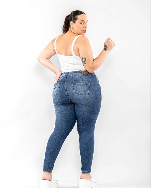 Calça Jeans Feminina Plus Size Extreme Power Cós Duplo 22587 Escura