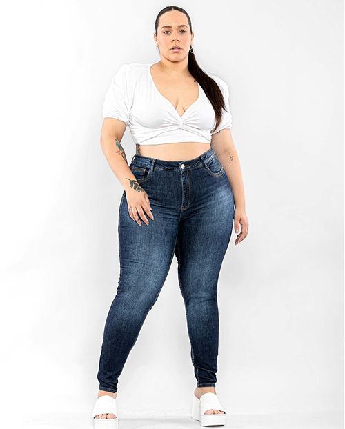 Calça Jeans Feminina Plus Size Extreme Power Basica 22588 Escura