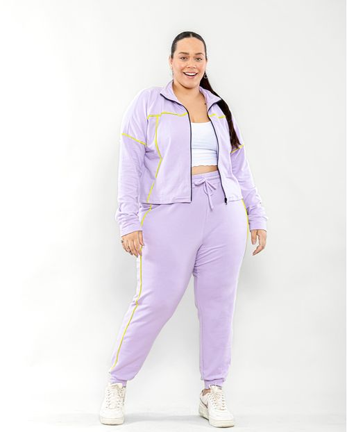 Conjunto Feminino Plus Moletinho Blusa Cropped e Calça Jogging 90051 Lilas