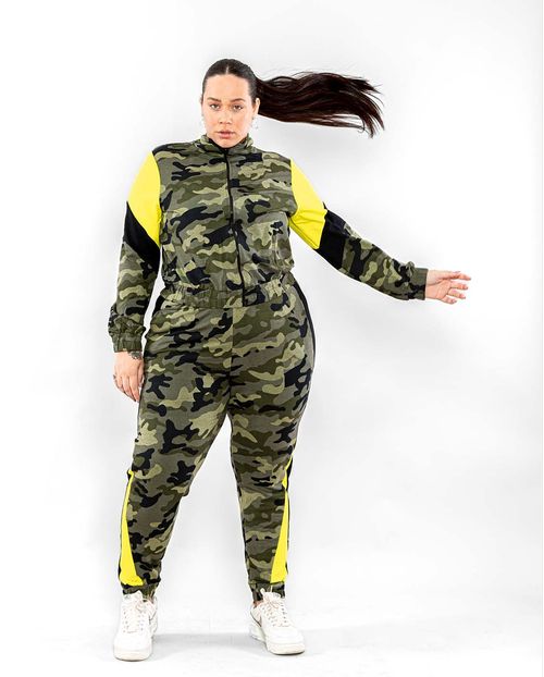 Conjunto Feminino Plus Moletinho Jaqueta Cropped + Calça  90062 Camuflado