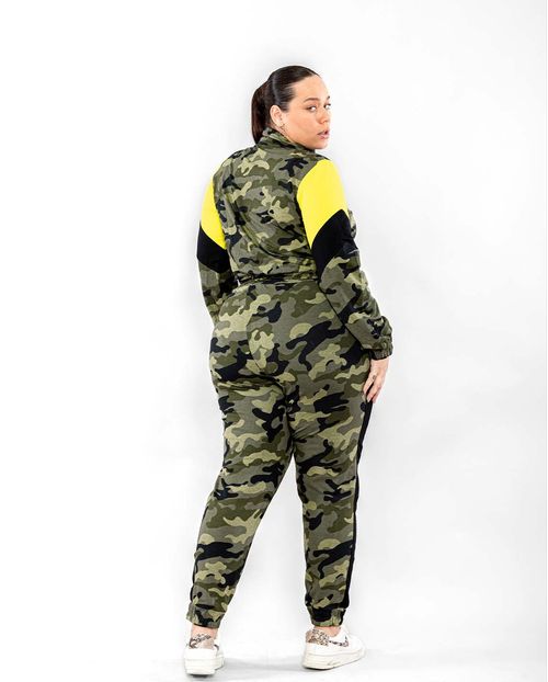 Conjunto Feminino Plus Moletinho Jaqueta Cropped + Calça  90062 Camuflado