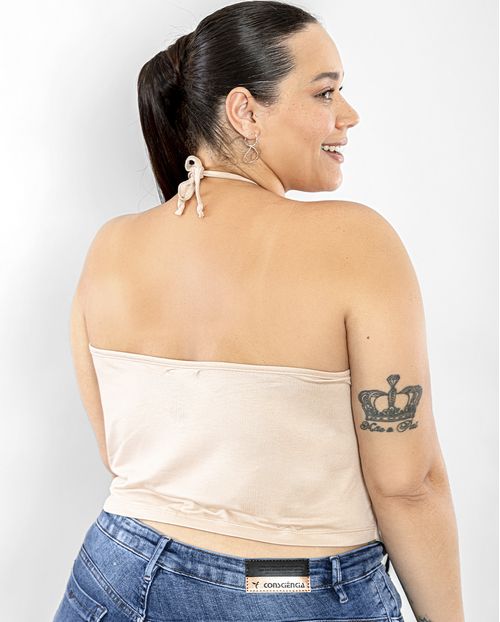 Blusa Fem Cropped Viscolycra Alça Corrente -90089 Bege