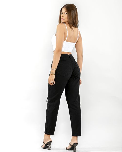 Calça Feminina Mom Preta  com Rasgos  00119 Preto