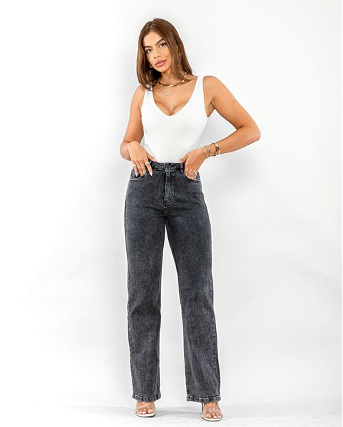 Calça Jeans Black Wide Leg Feminina Cintura Alta com Elastano 28009 Vintage