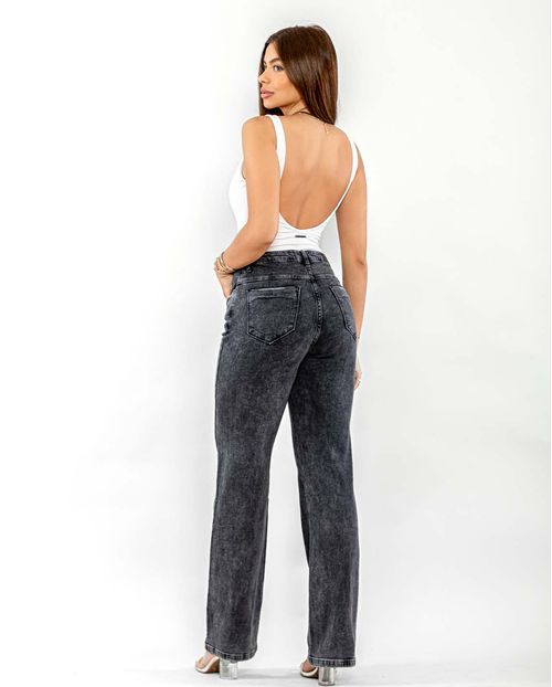 Calça Jeans Black Wide Leg Feminina Cintura Alta com Elastano 28009 Vintage
