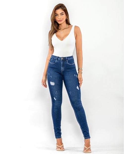 Calça Jeans Feminina Intermediaria Básica  22383 Escura