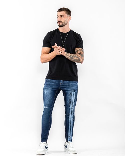 Calça Jeans Masculina Super Skinny Detalhe Respingos 21310 Escura