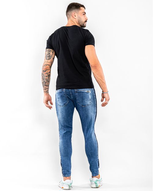 Calça Jeans Masculina Super Skinny Média com Respingos Preto   21299 Unica