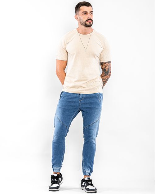Calça Jeans Masculina Jogging Média com Recortes Frontais - Linha Itália  21052 Média
