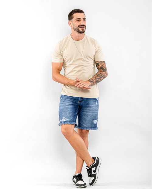 Bermuda Jeans Masculina com Rasgos e Barra Desfiada 22572 Escura