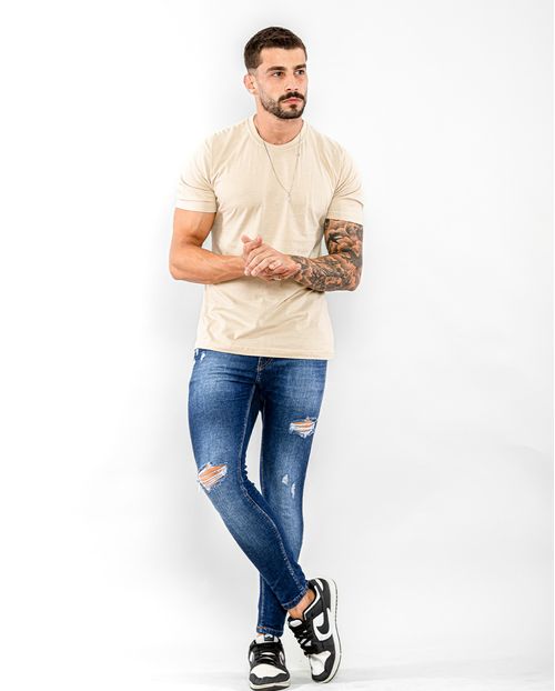 Calça Masculina Super Skinny com Rasgos Na Perna 22568 Escura
