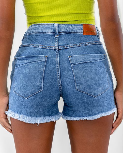 Shorts Jeans Feminino Boyfriend Barra Desfiada 22472 Média