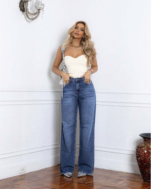 Calça Jeans Feminina Wide Leg 22272 Média