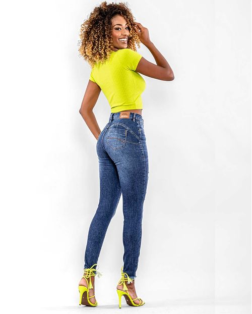 Calça Jeans Feminina Extreme Power Barra Desfiada 22651 Escura