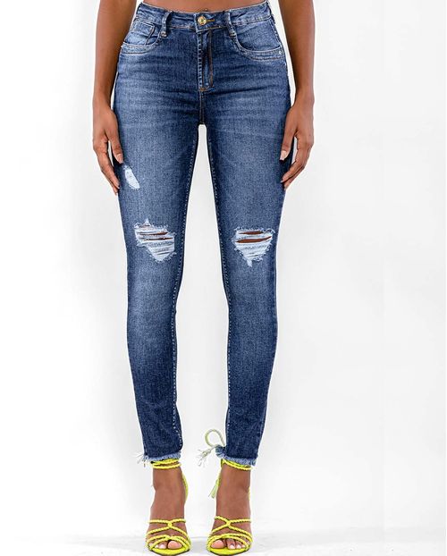 Calça Jeans Feminina Extreme Power Barra Desfiada 22651 Escura