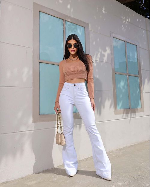 Calça Jeans Flare Feminina Cintura Alta Básica 22623 Ice