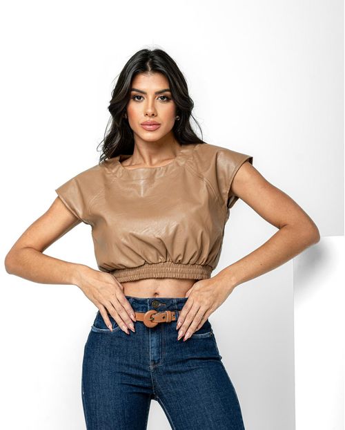 Blusa Tecido Sintetico Cropped Feminina 90440 Marrom