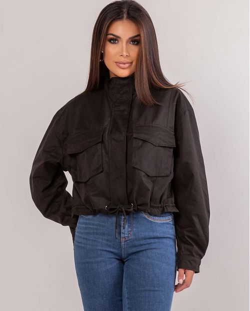 Jaqueta Sarja Feminina Cropped 90448 Preto