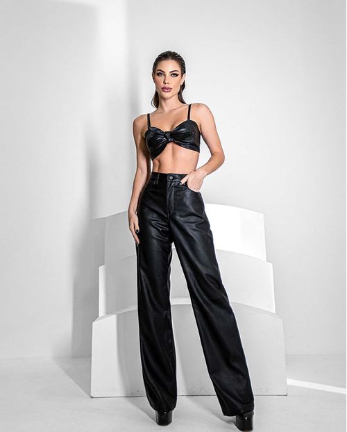 Top Tecido Sintético Cropped Feminino Laço 90334 Preto