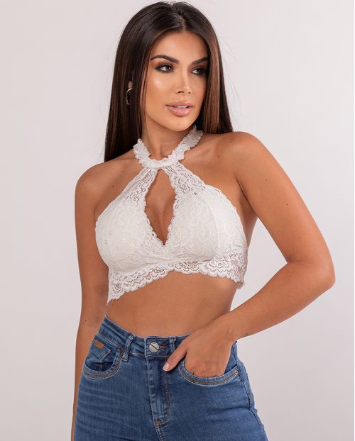 Top de Renda Feminino Decote Cruzado 90447 Branco