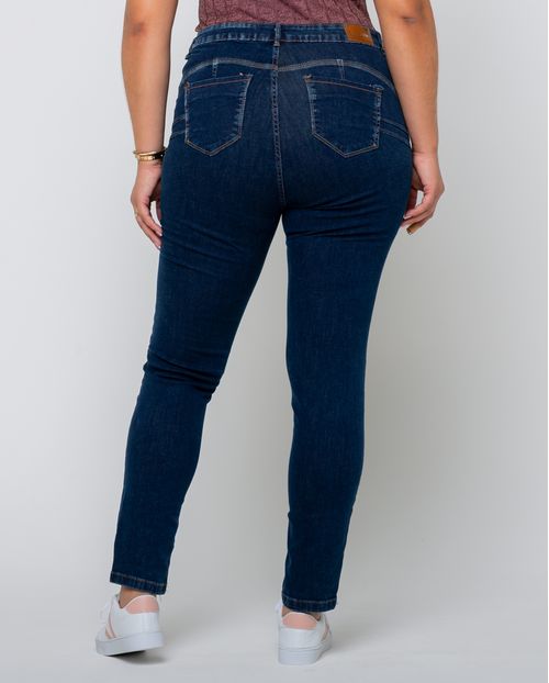 Calça Jeans Skinny Feminina Plus Size Cintura Alta Básica 22614 Escura