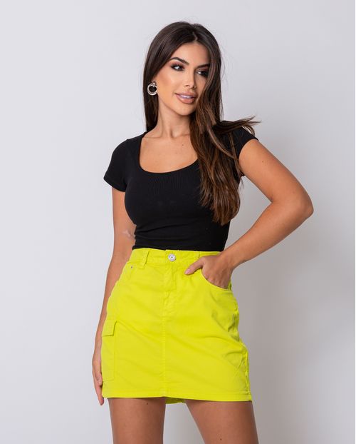 Mini-Saia Feminina Verde Lima com Bolso Cargo   21418 Verde Limão