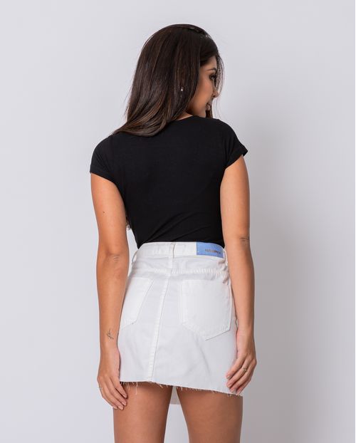 Mini Saia com Recorte Frontal e Barra a Fio  22528 Off White
