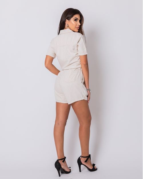 Macacão Feminino Curto com Amarração Na Cintura  22122 Linho