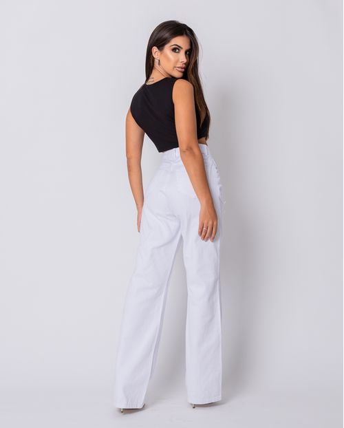 Calça Feminina Wide Leg Branca Rasgada   29013 Branca Rasgada