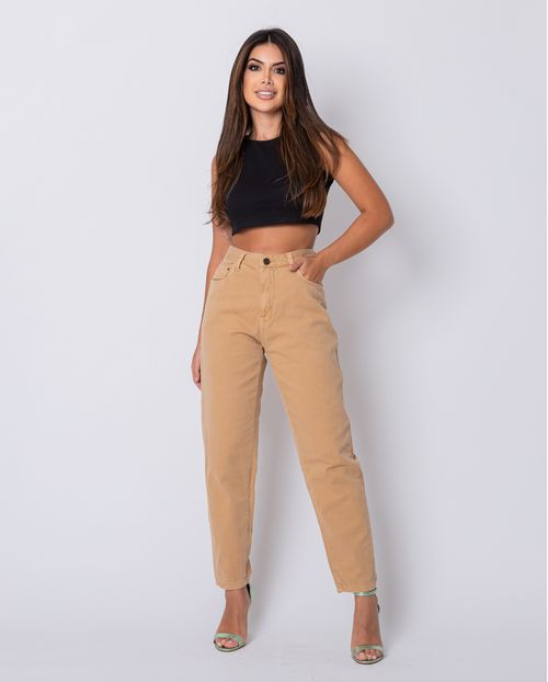 Calça Sarja Mom Feminina Cintura Alta Naturals 00111 Caqui